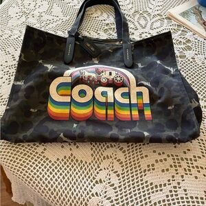 Coach Camo Tote Bag with Rainbow Logo